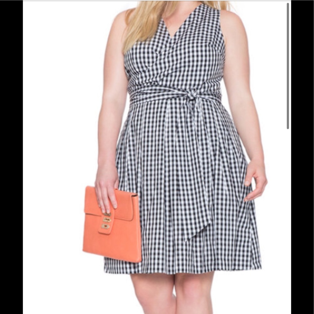 ELOQUII plaid midi dress with tie